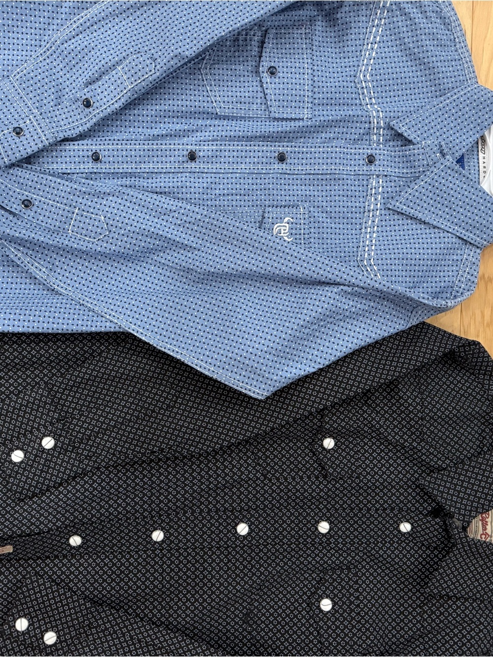 Western-Inspired Boys' Button-Down Shirt Set — Light Blue & Black - Picture 2 of 6